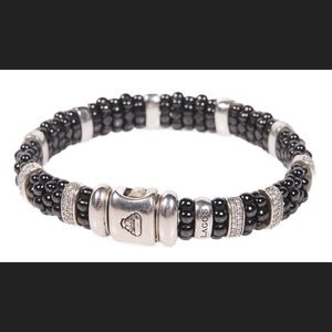 Rare LAGOS black caviar bracelet with 10 diamond spacers